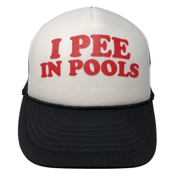 I Pee In Pools Snapback Trucker Hat Black OS Adjustable Rope Mesh Back Cobra - Picture 1 of 9
